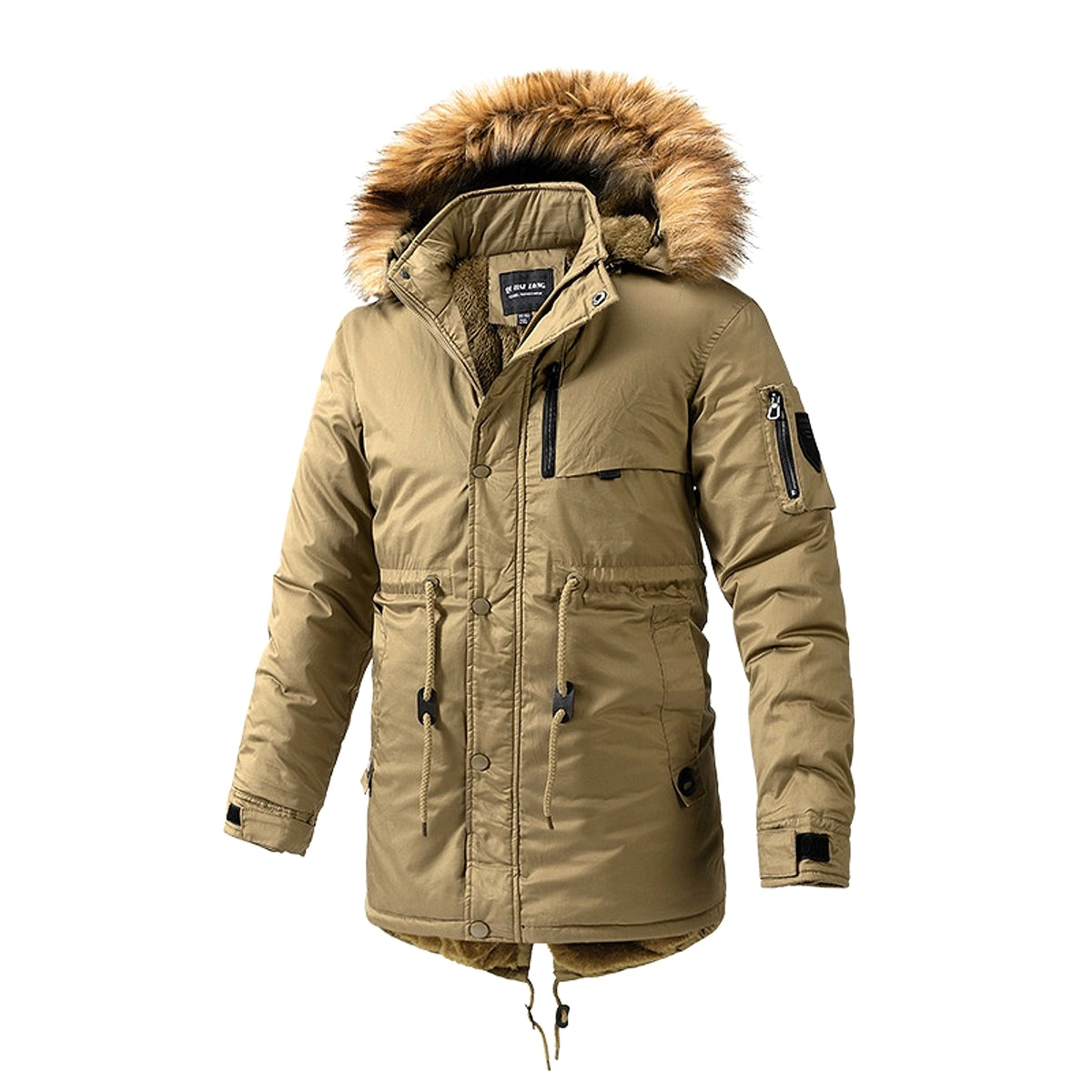 Zipper Solid Color Regular Brown Extra Thick Men 's Jacket - enhanced image 12