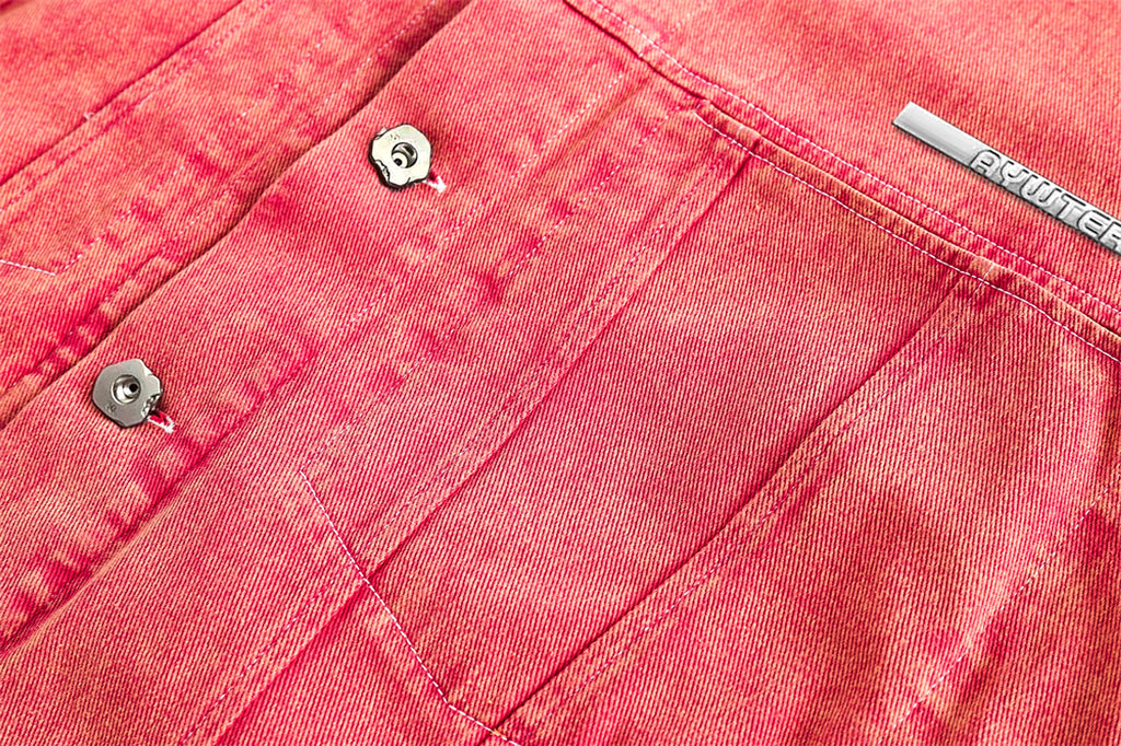 Abstract Embroidered Washed Denim Jacket - enhanced image 13