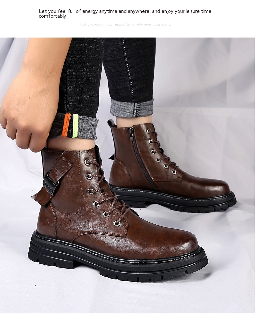 Autumn And Winter Cowhide Casual Mens Boots Thick Bottom Round Toe Warm - enhanced image 13