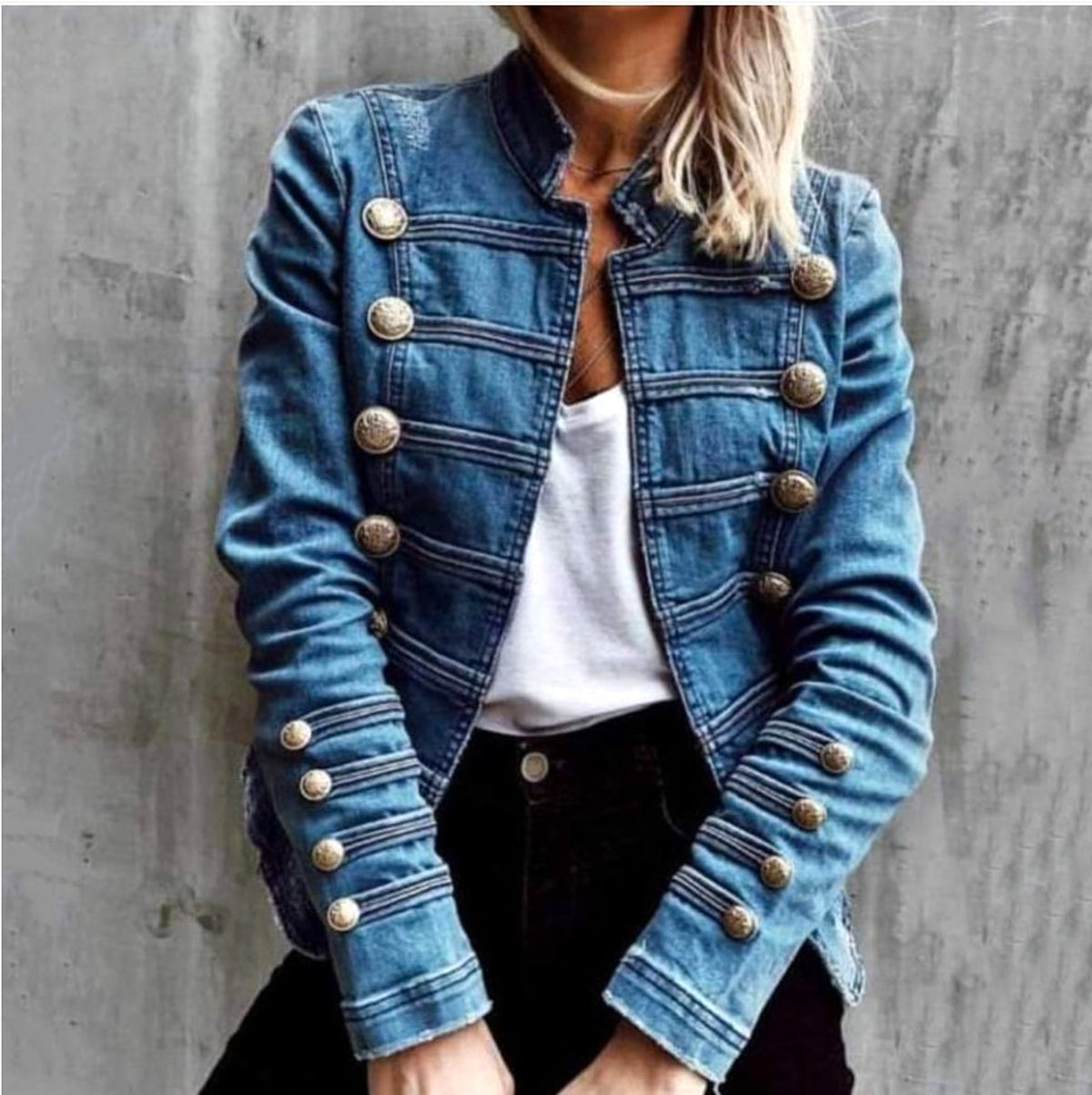 Clinch Disc With Double-breasted Stitching Button Slim Short Jacket - enhanced image 13