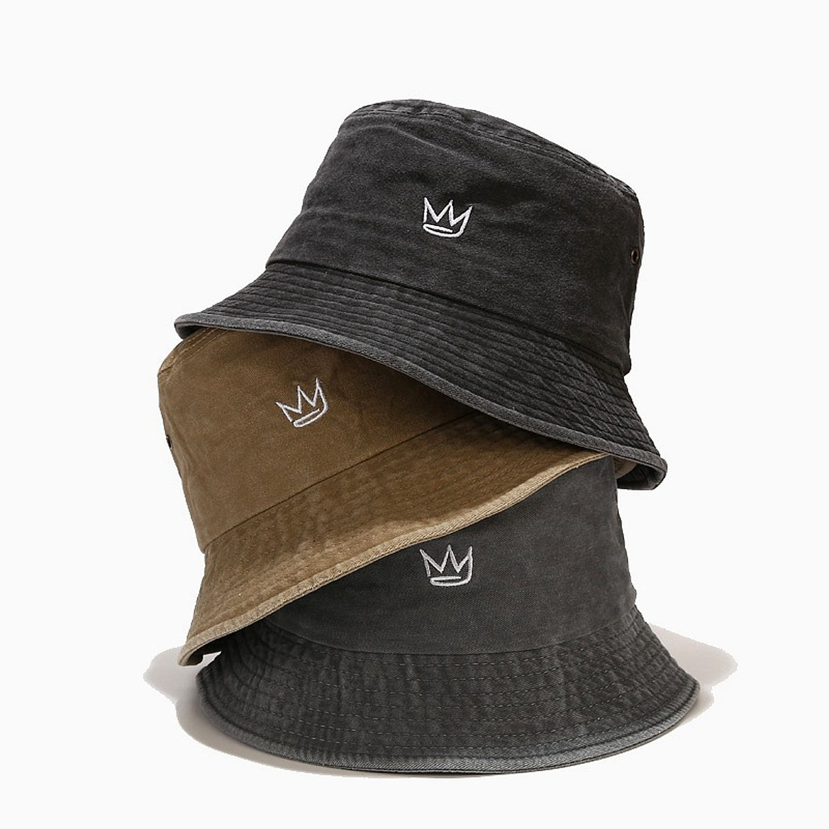 Crown Embroidered Fisherman Hat Washed Cotton Vintage Distressed - enhanced image 13