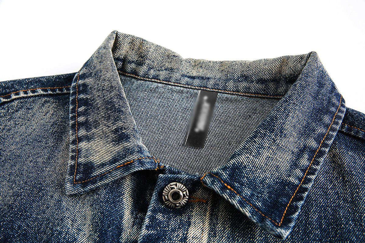 Denim Cargo Pants Jacket Men And Women Heavy Industry Washed And Worn - enhanced image 13