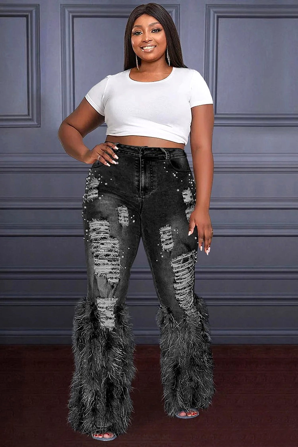 Glam Wool Beaded Jeans – Runway Edition 25 - enhanced image 13
