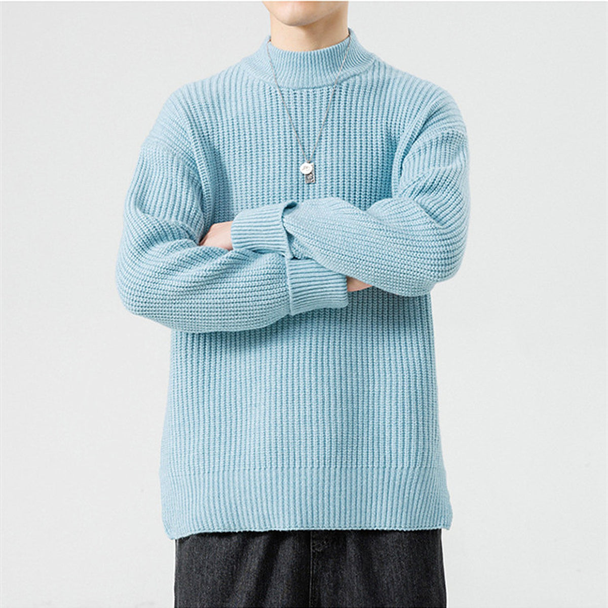 Half High Necked Sweater For Men's Casual Knitwear Outerwear - enhanced image 13