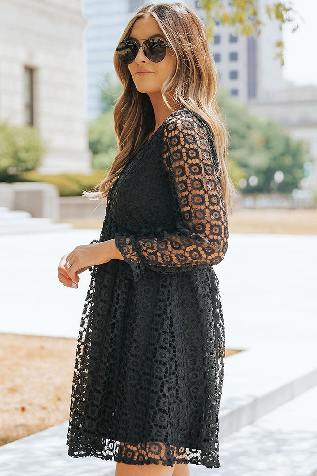 A. Lace Stitching Long Sleeve Dress Women - enhanced image 13