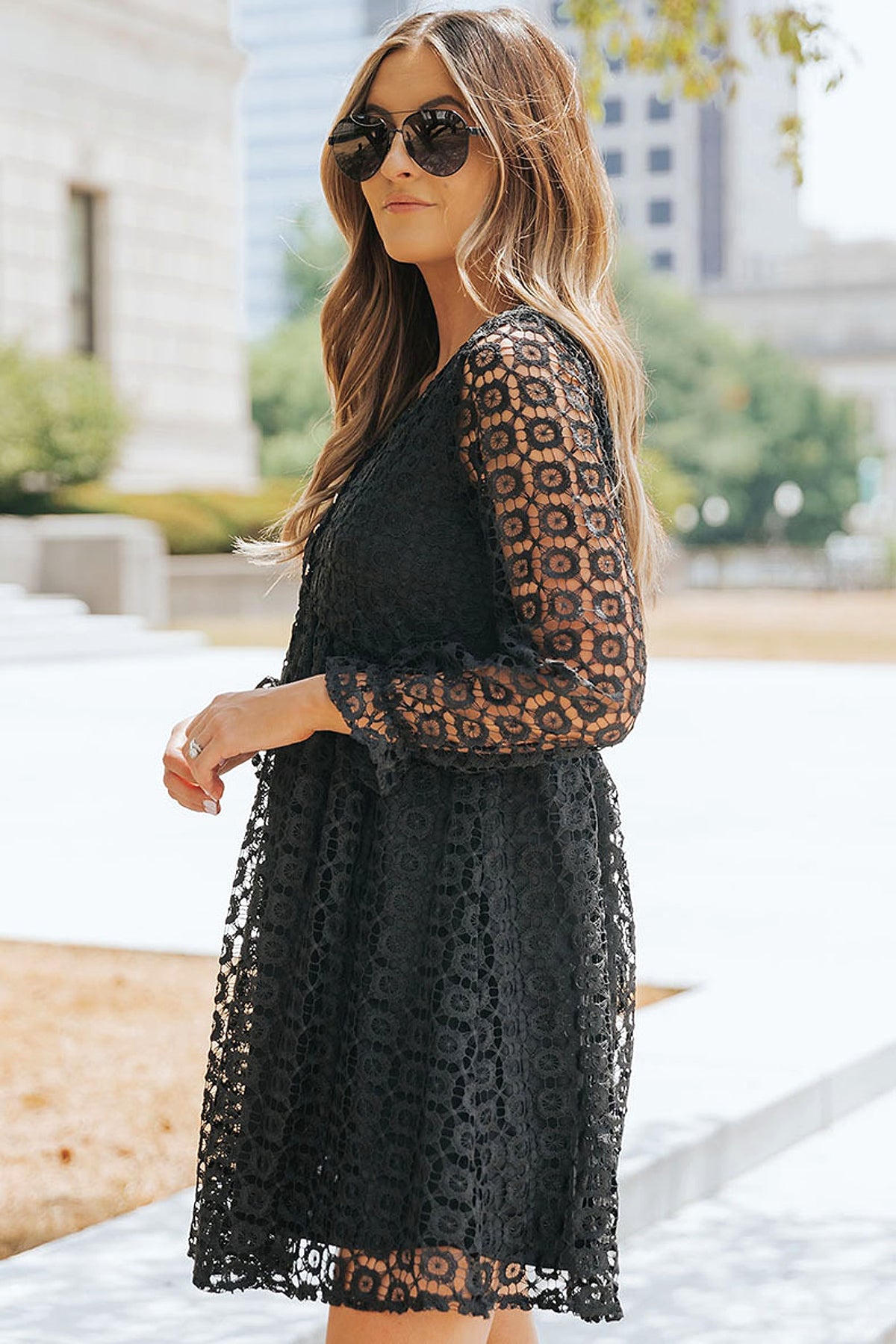 A. Lace Stitching Long Sleeve Dress Women - enhanced image 13