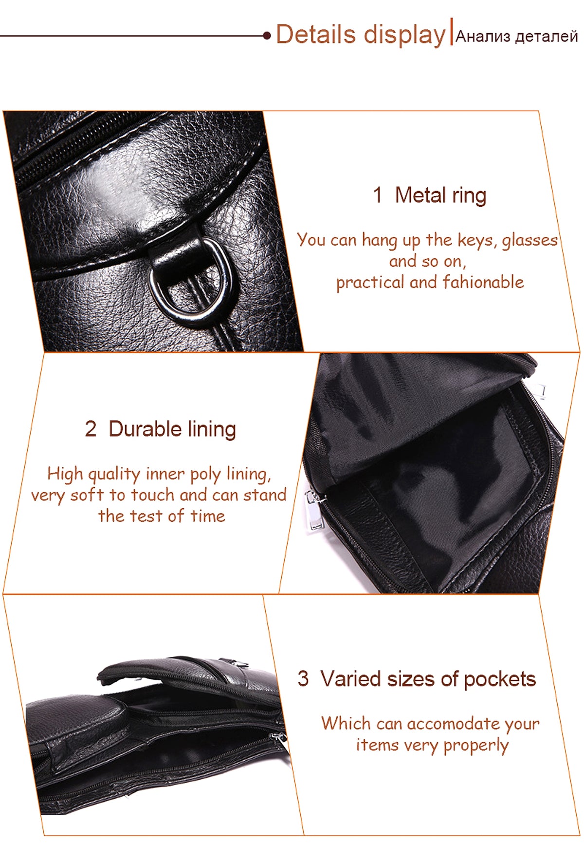 Leather Men's Chest Bag First Layer Cowhide Casual Satchel - enhanced image 13