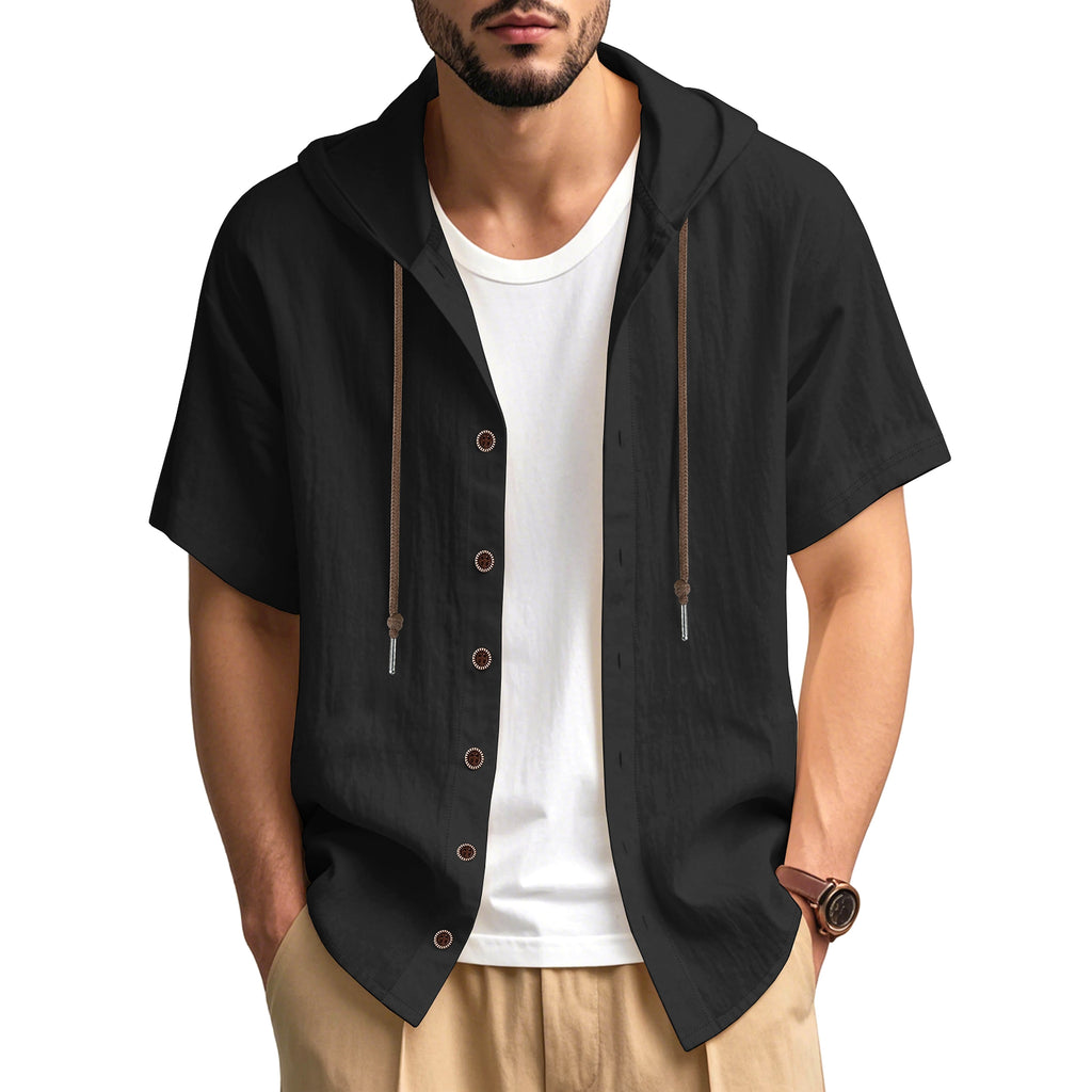 Loose Hooded Short-sleeved Shirt For Men - enhanced image 13
