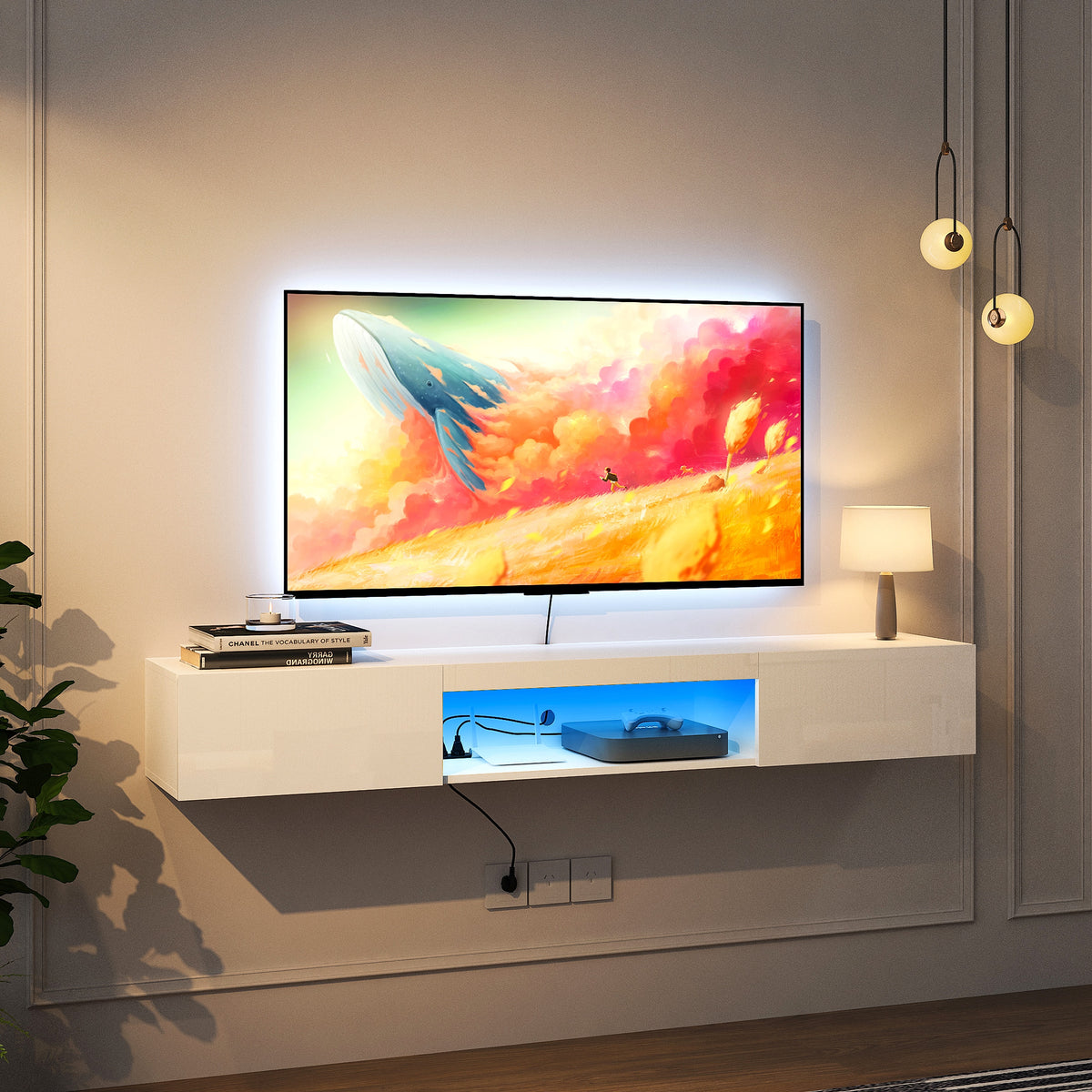 LumiWall™ – Floating TV Wall Shelf with 16-Color LED Lights for 55–65" Screens (US Warehouse) - enhanced image 13
