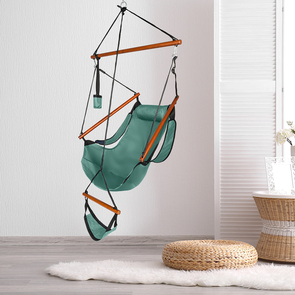LuxeSwing™ – Oxford Hanging Chair with Wooden Bar & Cup Holder, Green (US Warehouse) - enhanced image 13