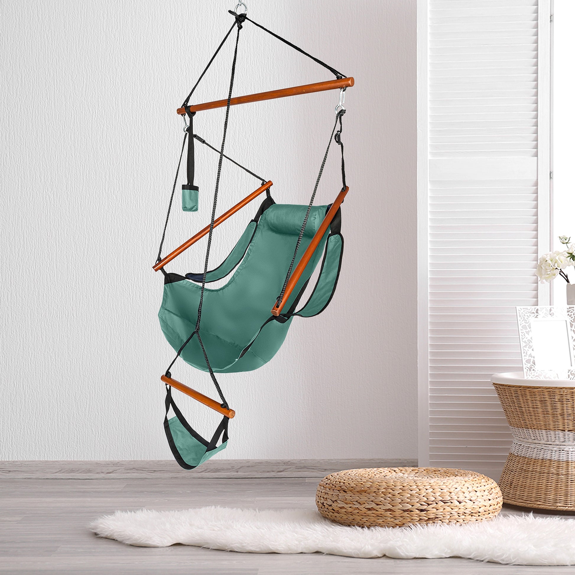 LuxeSwing™ – Oxford Hanging Chair with Wooden Bar & Cup Holder, Green (US Warehouse) - enhanced image 13