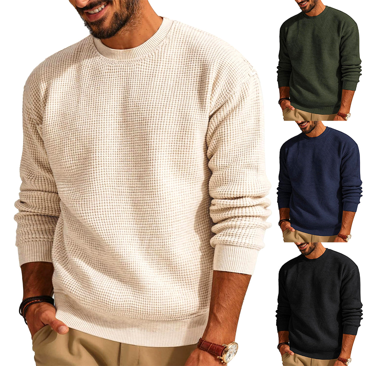 Men's Fashion Solid Color Waffle Casual - enhanced image 13