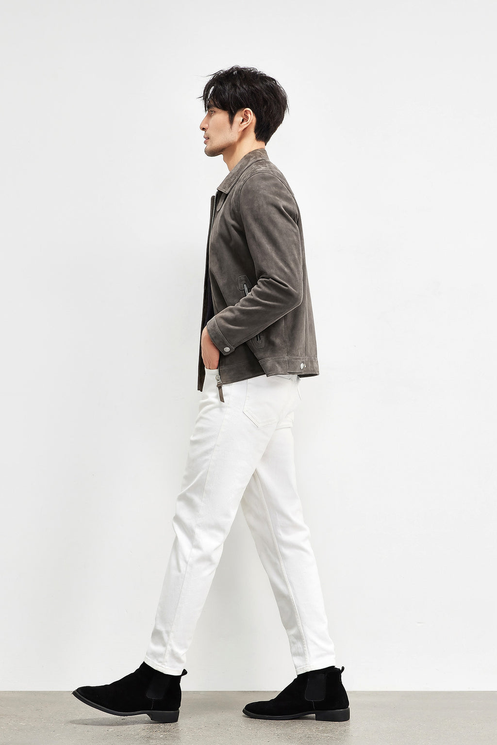 A1. Men's Lambskin Suede Lapel Biker's Leather Jacket - enhanced image 13