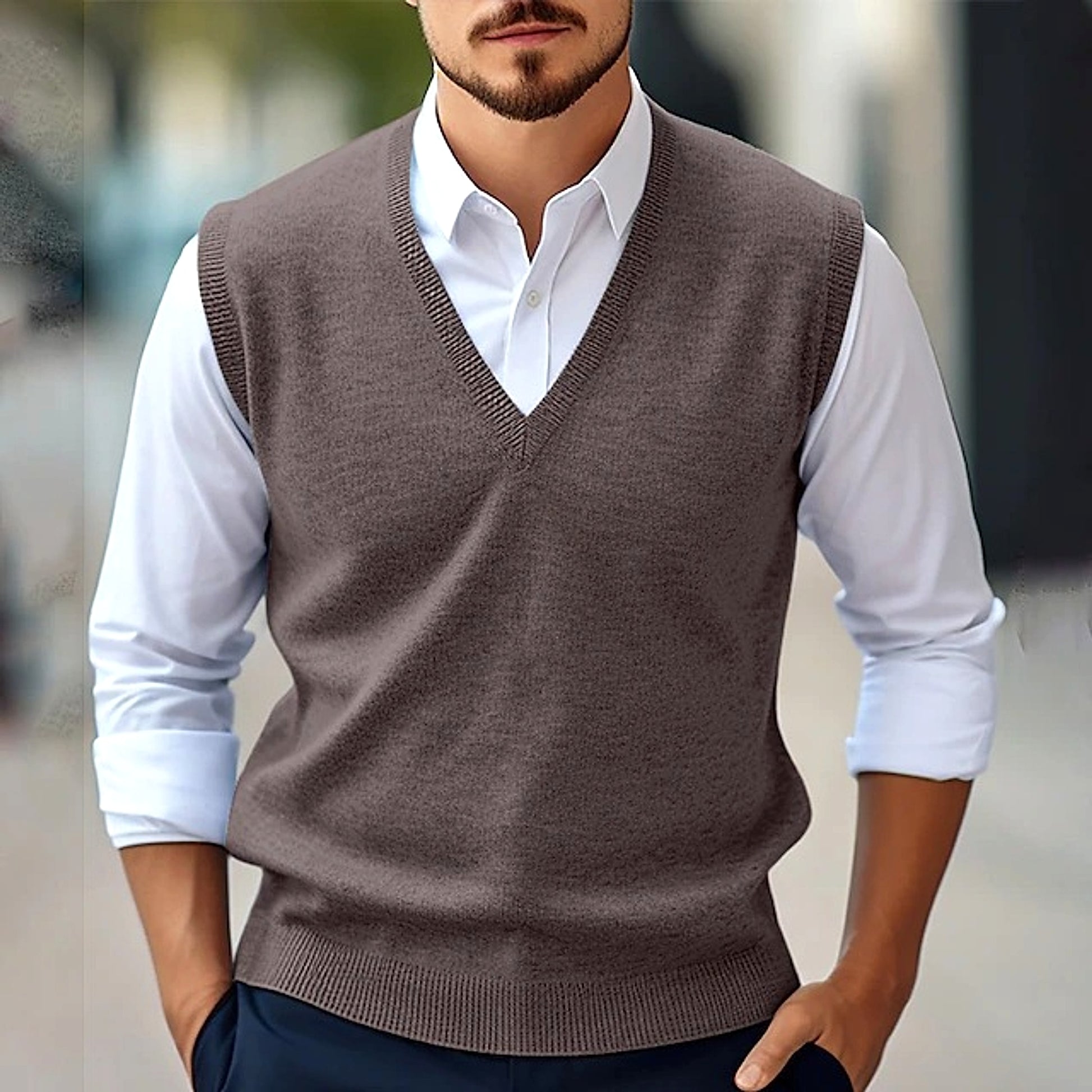Men's Sleeveless Sweater Vest Casual Solid Color And V-neck - enhanced image 13