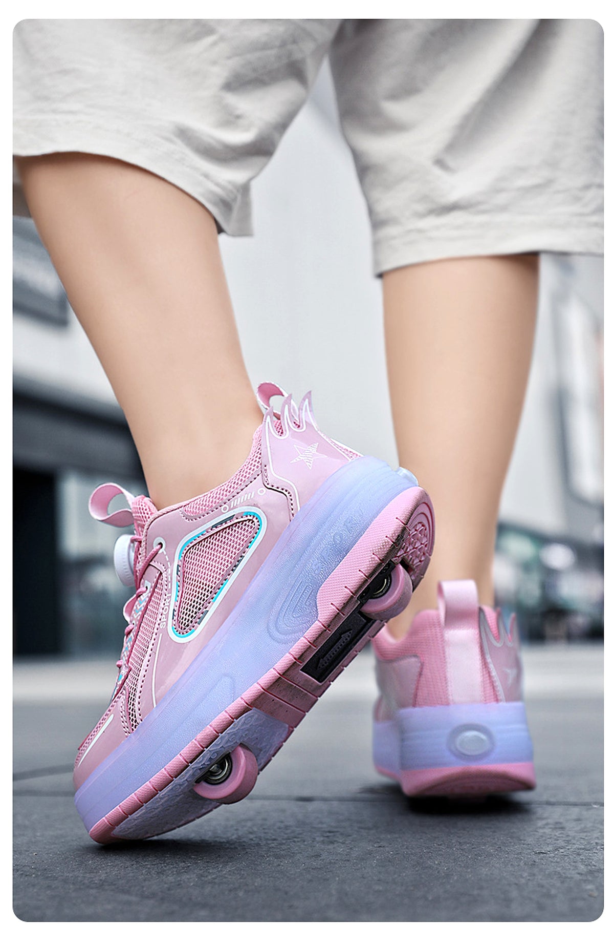 Mesh Double Wheel Heelys Children's Luminous Charging Roller Skating Deformation Skate Shoes - enhanced image 13