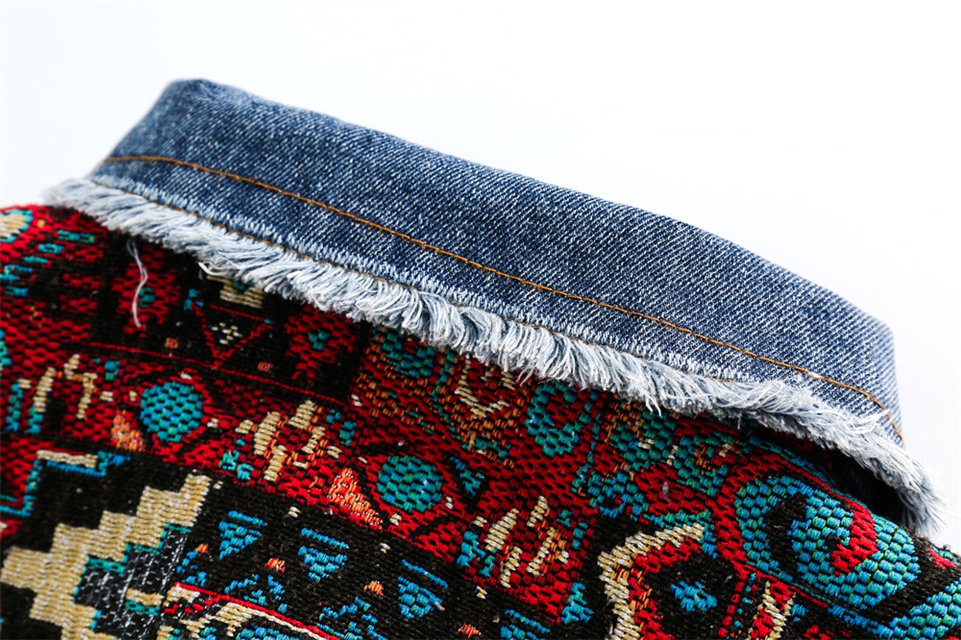 1. National Style Burrs Stitching Washed Denim Jacket - enhanced image 13