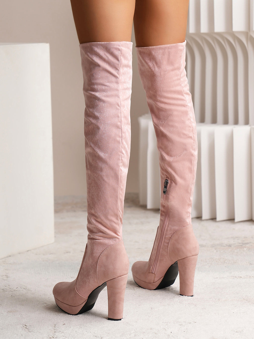 New Long Boots For Women Elastic Suede High Square Heel Over-the-knee Boots Fashion Party Shoes Winter - enhanced image 13