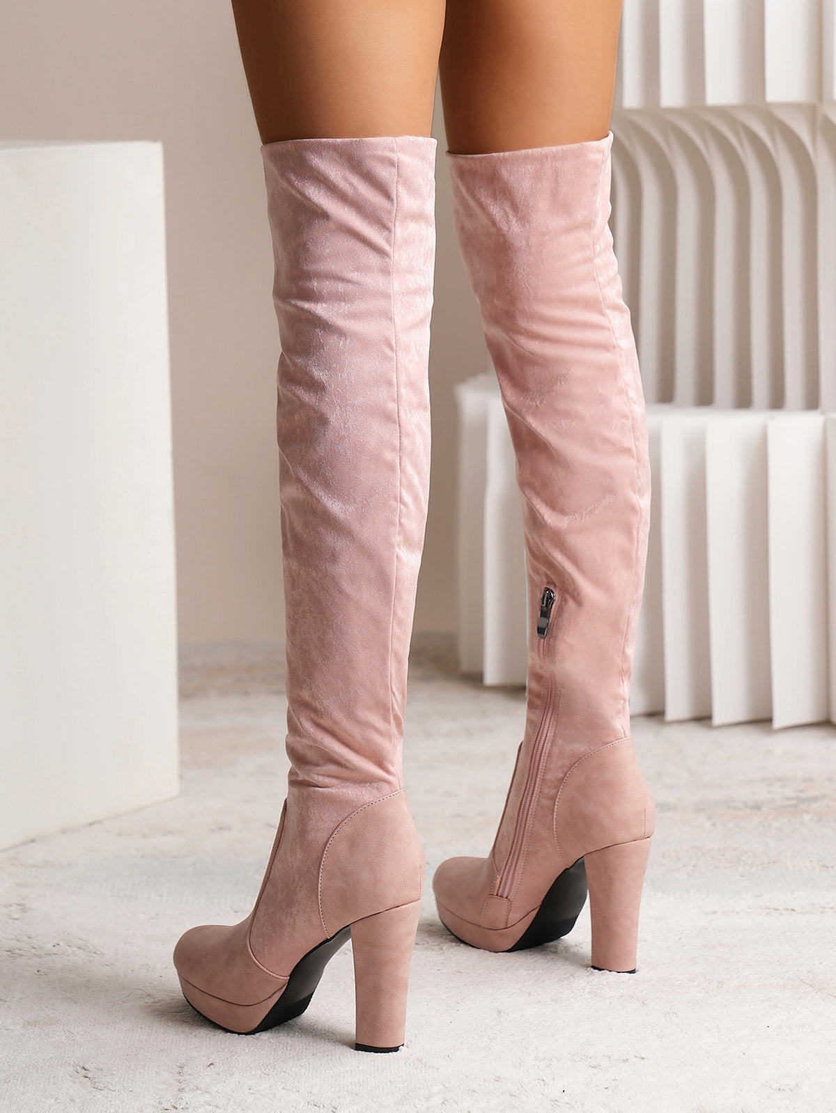 New Long Boots For Women Elastic Suede High Square Heel Over-the-knee Boots Fashion Party Shoes Winter - enhanced image 13