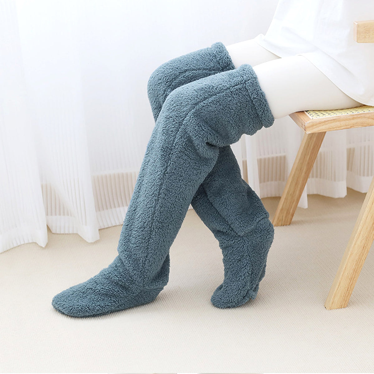 Over Knee High Fuzzy Long Socks Winter Warm Cold Leg Knee Joint Cold-proof Stockings Home Floor Sleeping Socks - enhanced image 13
