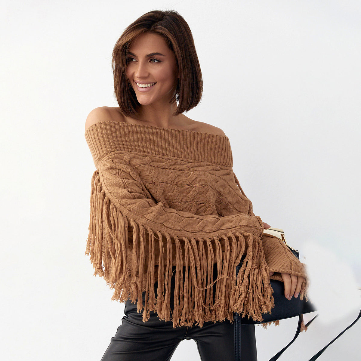 A Pure Color Elegant Style Woolen Tassel Design Sweater  Women - enhanced image 13