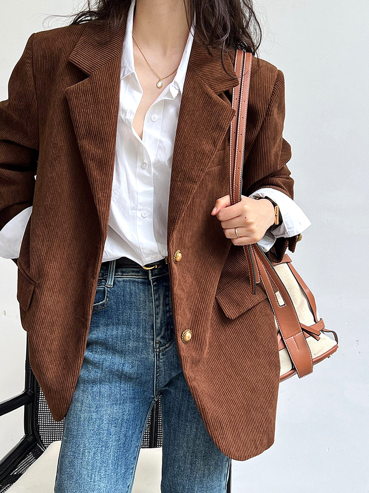 Retro Heavy Industry Metal Buckle Corduroy Suit Jacket - enhanced image 13