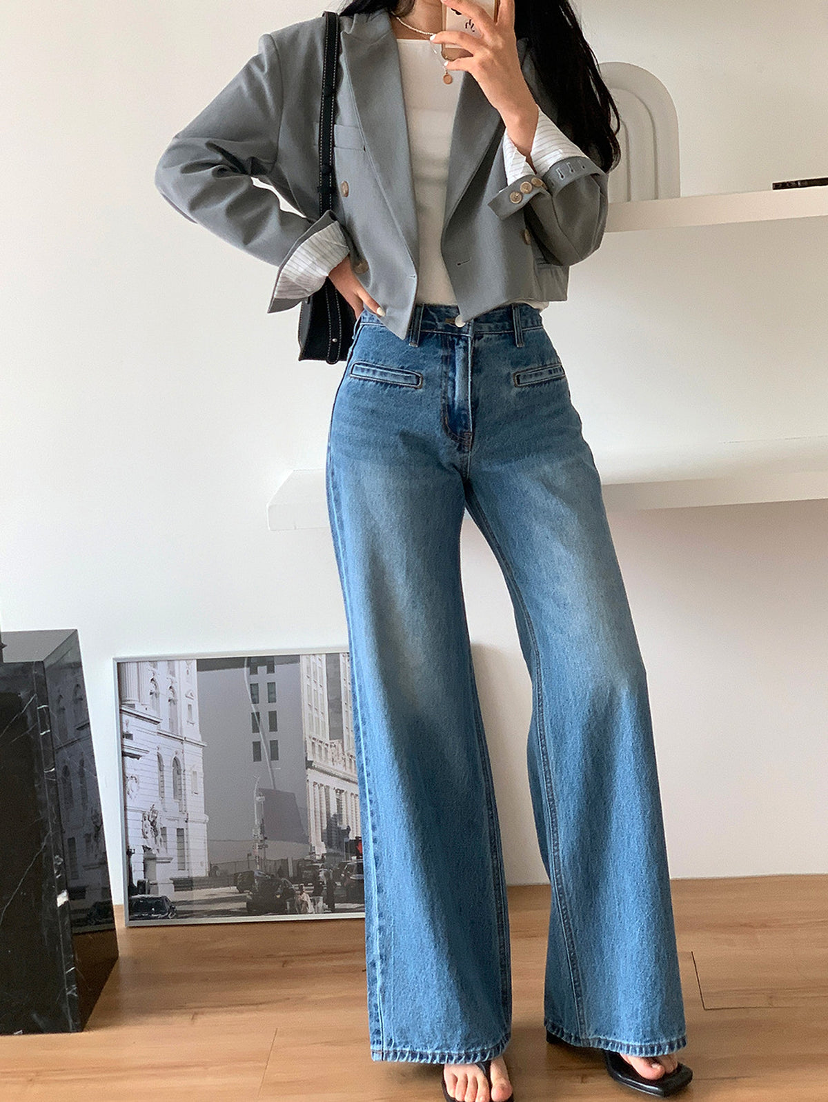 Retro High Waist Slimming Jeans Women - enhanced image 13