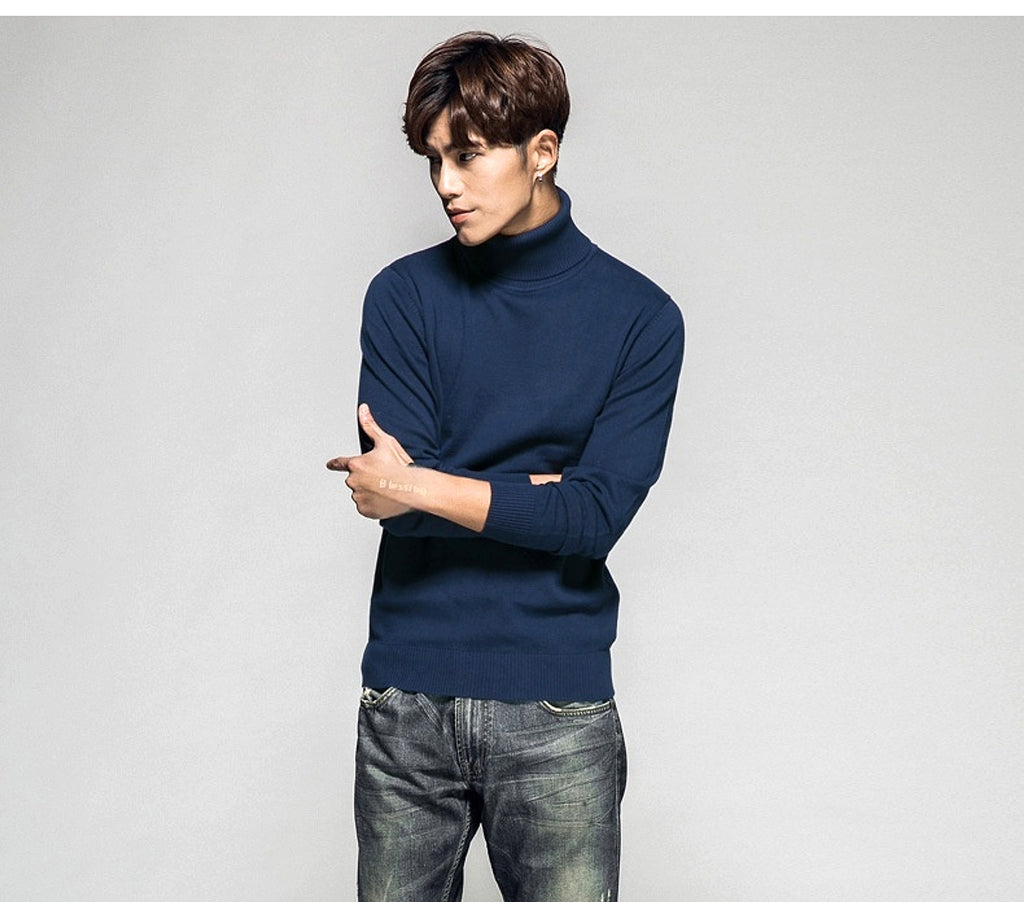 Solid Color Long Sleeve Turtleneck Pullover Men's Base Sweater - enhanced image 13