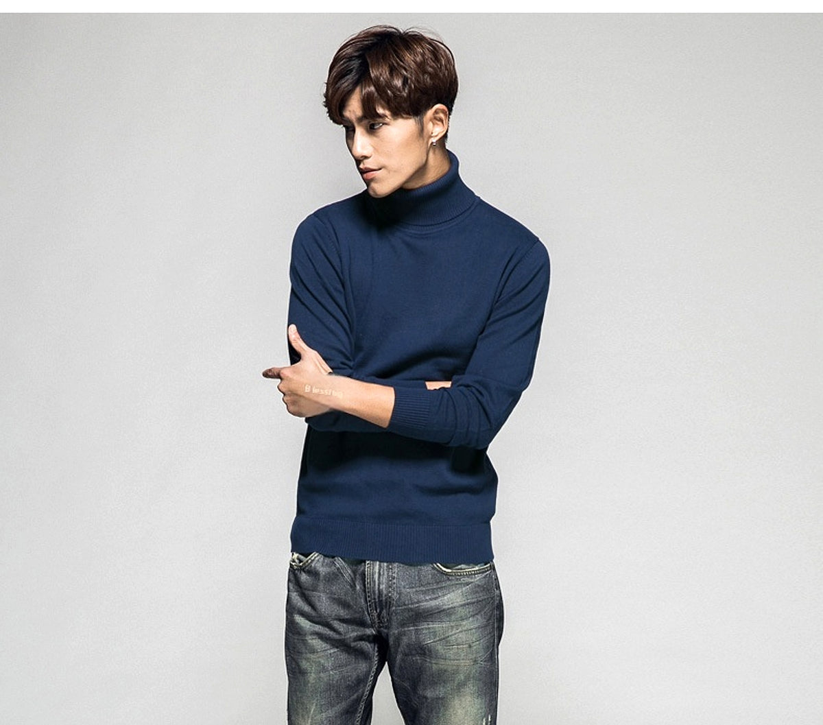 Solid Color Long Sleeve Turtleneck Pullover Men's Base Sweater - enhanced image 13