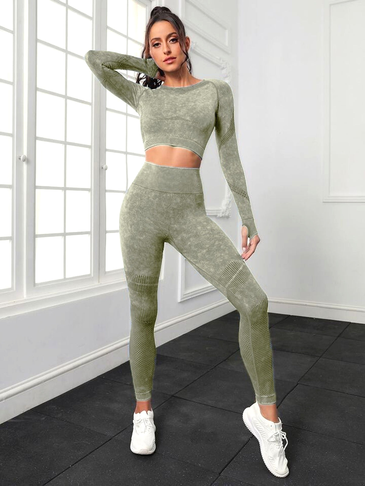 A.1 Sports Long Sleeve Fitness Yoga Leggings Pants Two-piece Set - enhanced image 13
