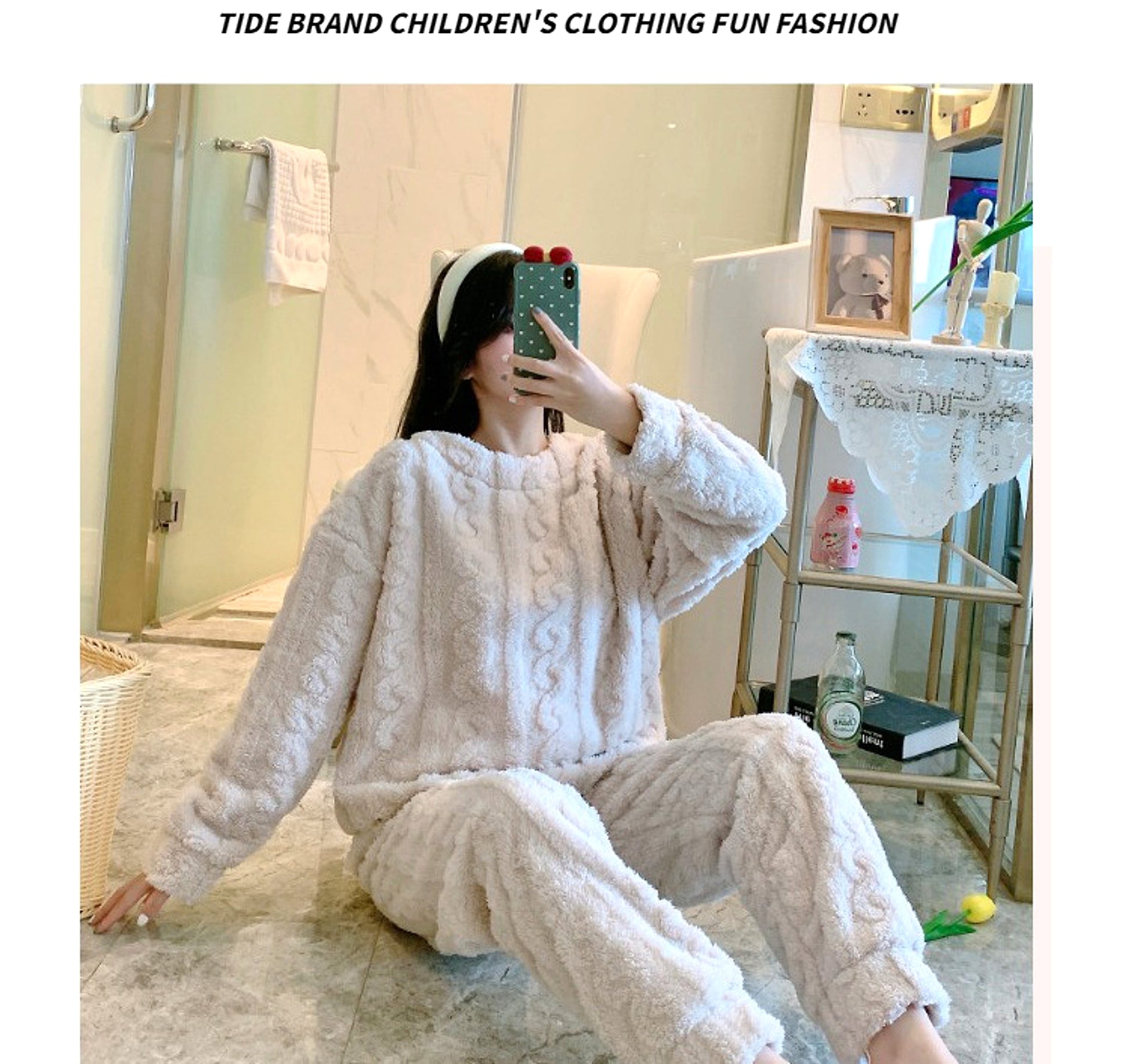 Thick Fleece Pajamas Women's Thermal Round-neck Flannel Homewear Suit - enhanced image 13
