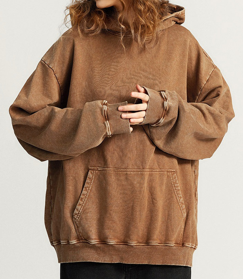 Thickened Washed Old Gradient Solid Color Batik Hooded Sweater For Men - enhanced image 13