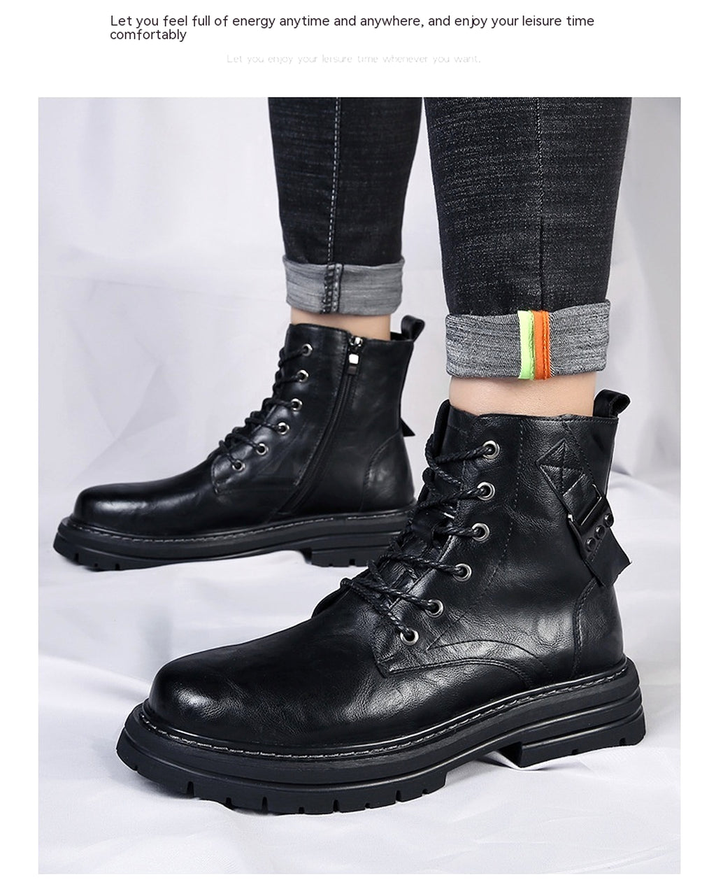 Autumn And Winter Cowhide Casual Mens Boots Thick Bottom Round Toe Warm - enhanced image 14