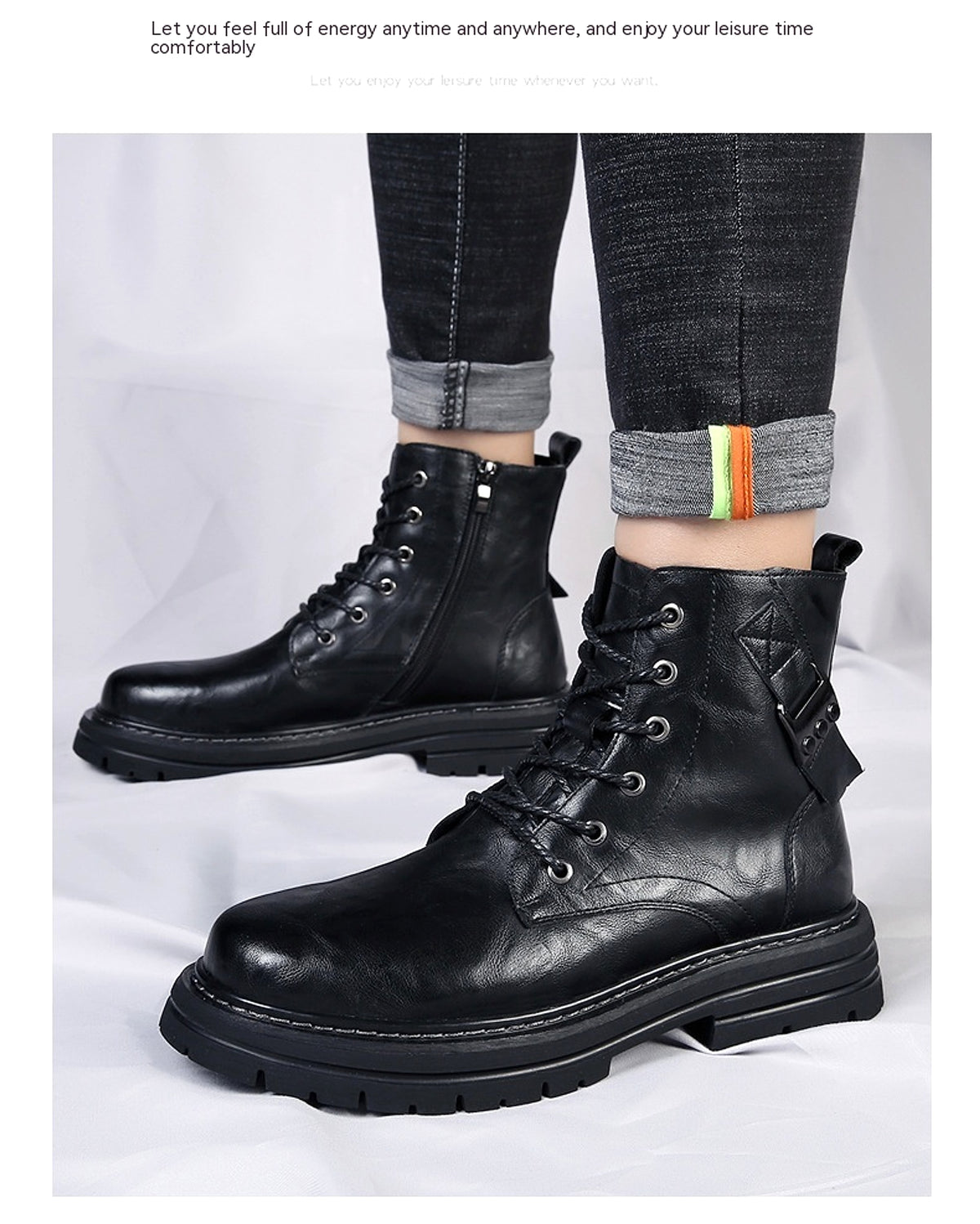 Autumn And Winter Cowhide Casual Mens Boots Thick Bottom Round Toe Warm - enhanced image 14
