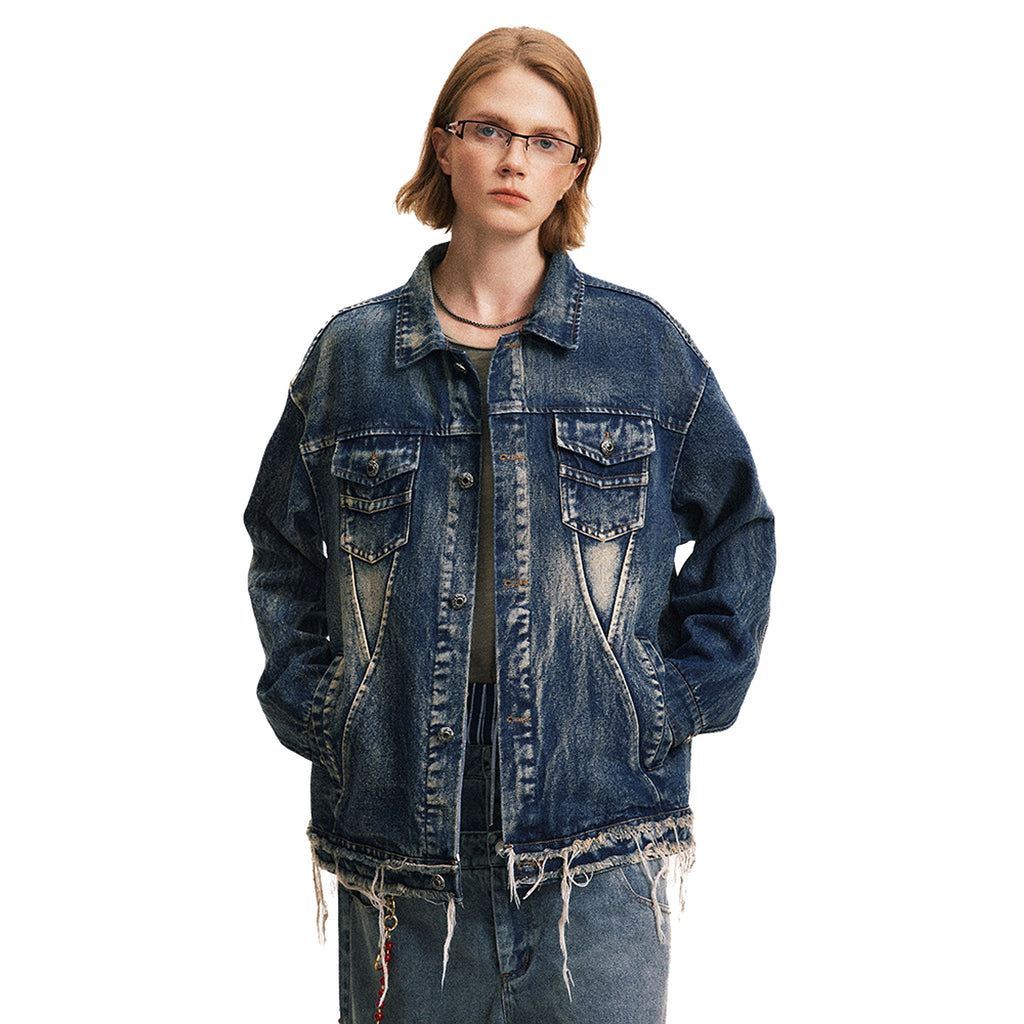Denim Cargo Pants Jacket Men And Women Heavy Industry Washed And Worn - enhanced image 14