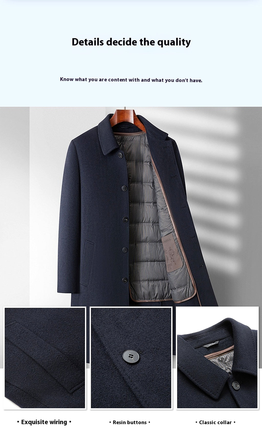 Double-sided Wool Overcoat Men's Winter Down Feather Liner High-end Long Business - enhanced image 14