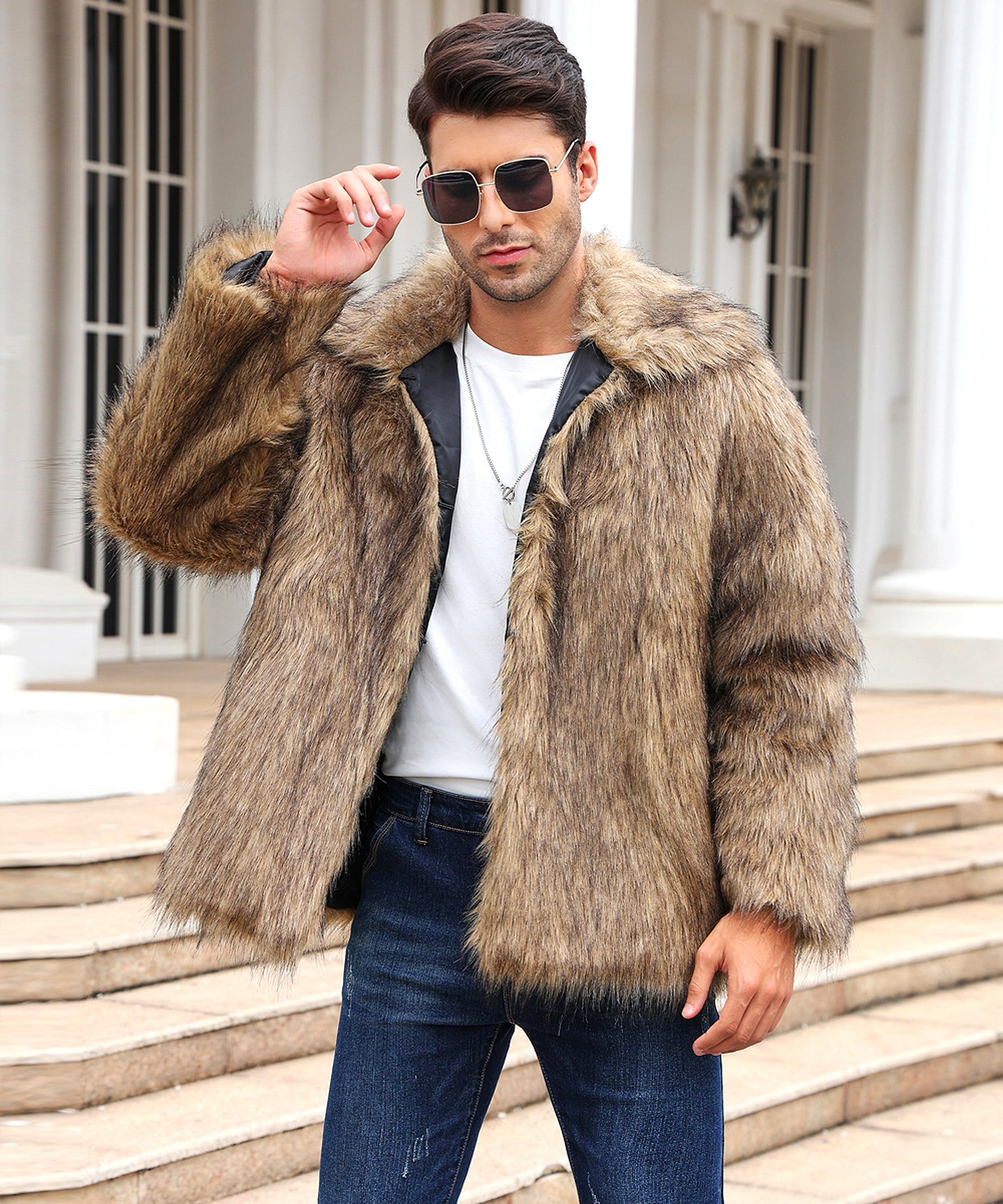 Men's Lapel Short Faux Fur Jacket – Luxurious Warmth & Style - enhanced image 14