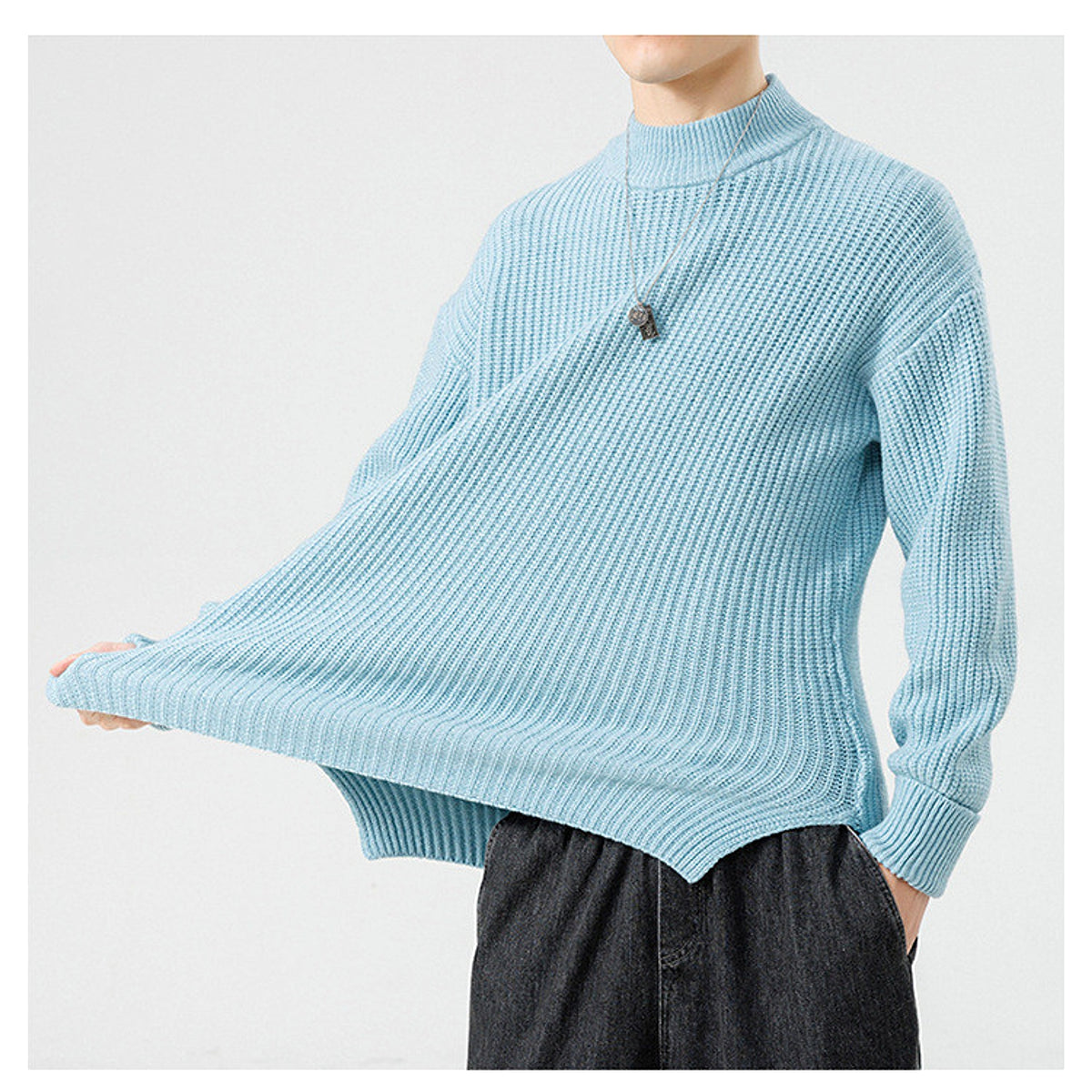 Half High Necked Sweater For Men's Casual Knitwear Outerwear - enhanced image 14