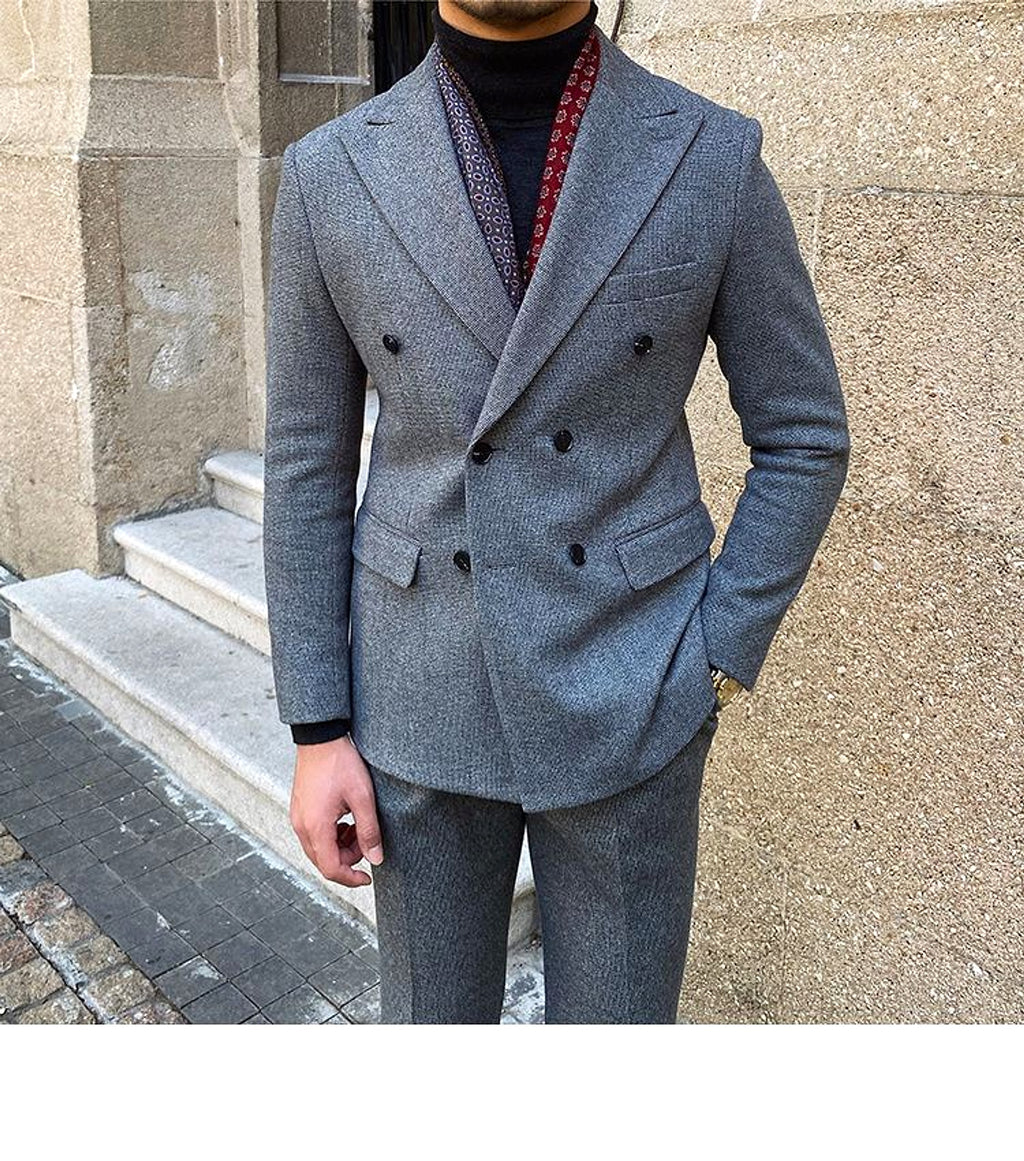 Houndstooth Double Breasted Slim Fit Suit Men's Suit - enhanced image 14