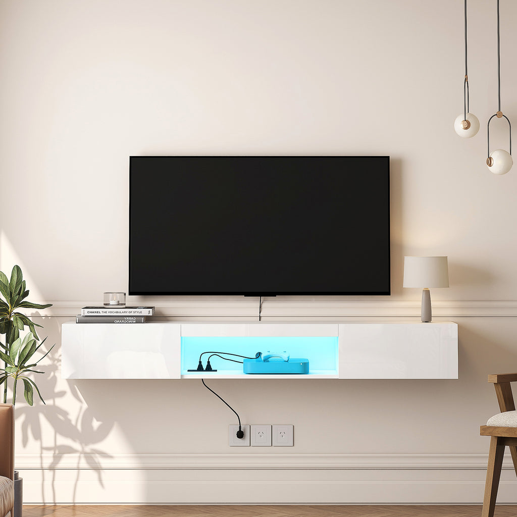 LumiWall™ – Floating TV Wall Shelf with 16-Color LED Lights for 55–65" Screens (US Warehouse) - enhanced image 14