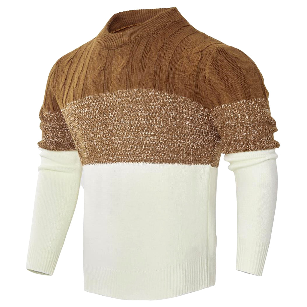 Men's Casual Color Block Long Sleeve Cable Knit Pullover Sweater - enhanced image 14