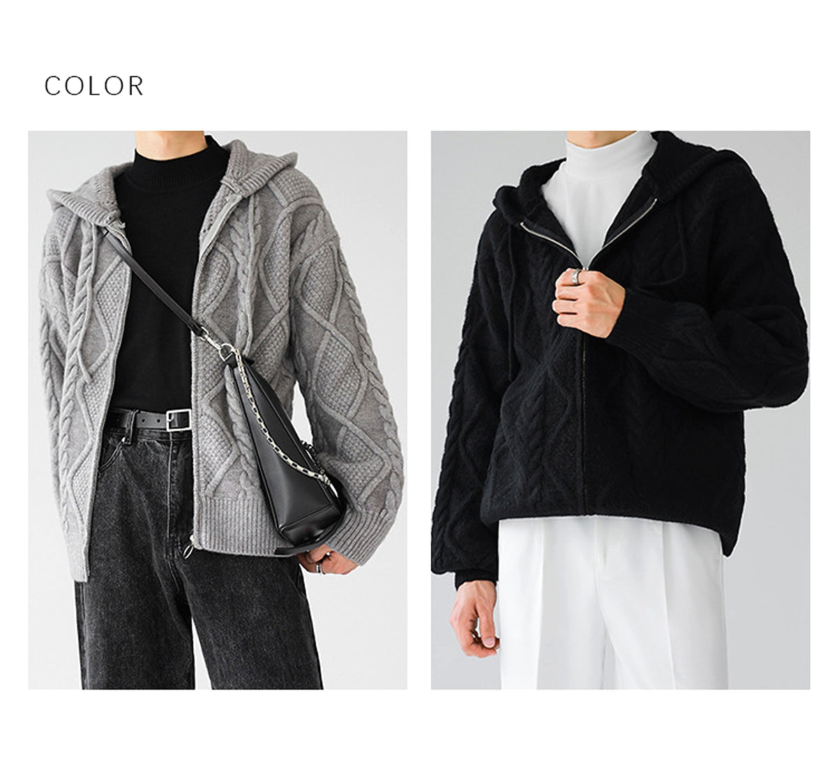 Men's Zipper Hooded Solid Color Loose Rhombus Plaid Coat - enhanced image 14