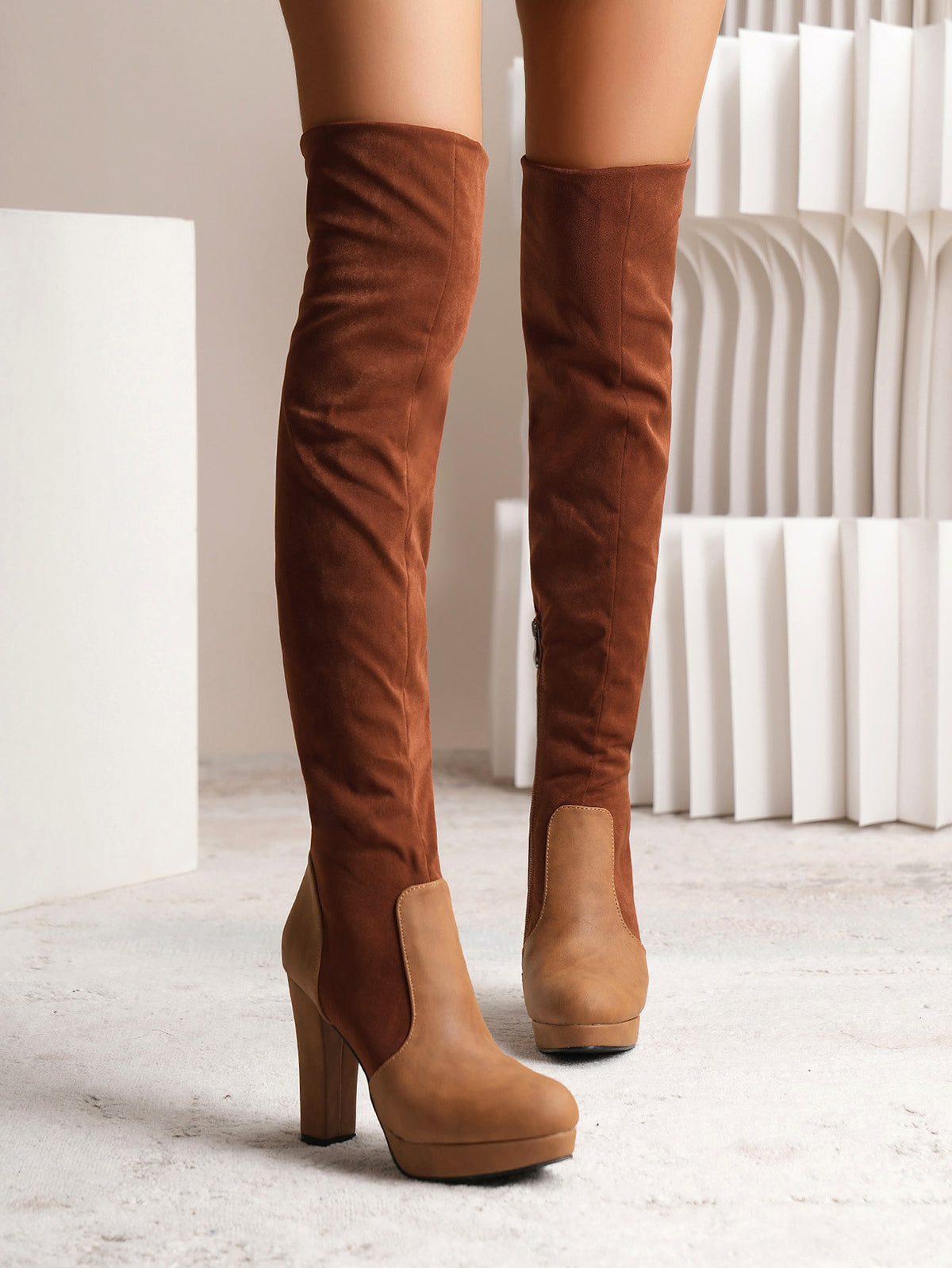 New Long Boots For Women Elastic Suede High Square Heel Over-the-knee Boots Fashion Party Shoes Winter - enhanced image 14