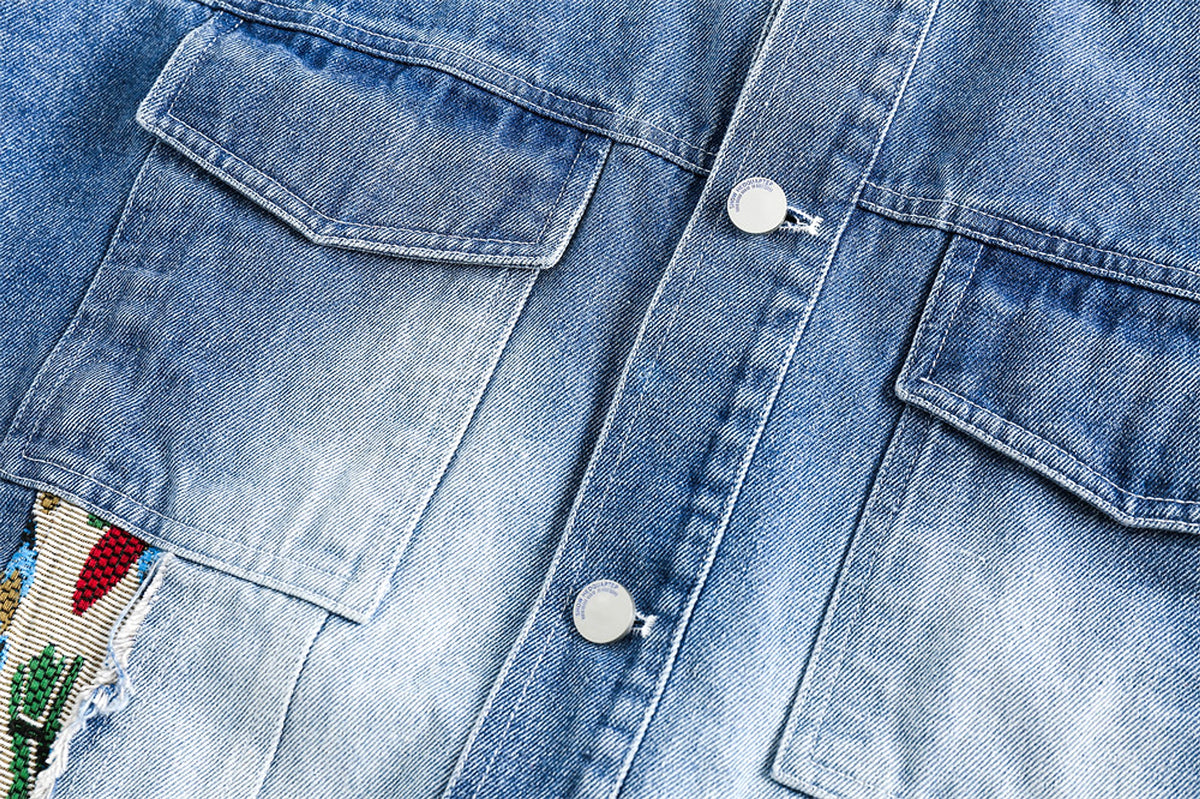 1. Stitching Embroidery Frayed Hem Denim Jacket Women - enhanced image 14
