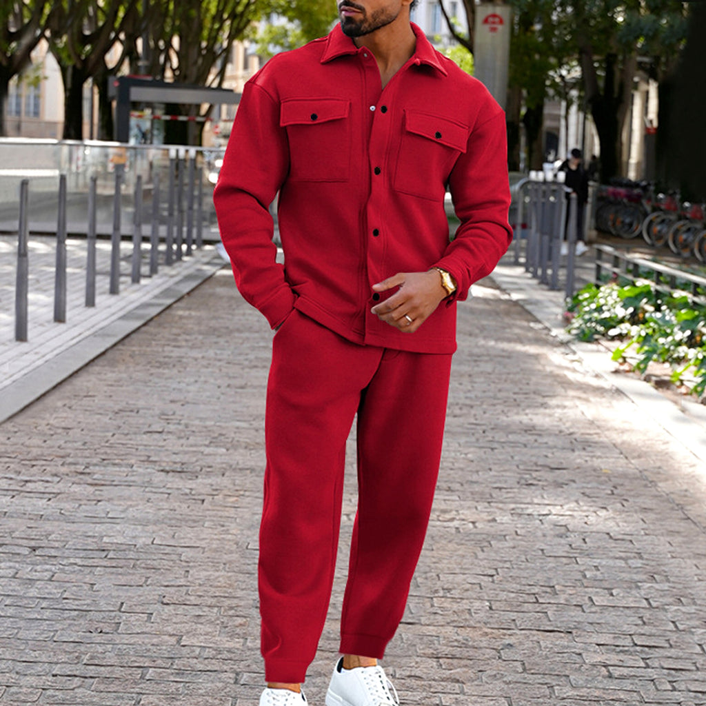 A Suede Single-breasted Solid Color Slim Fit Two-piece Suit Men (Tracksuit) - enhanced image 14