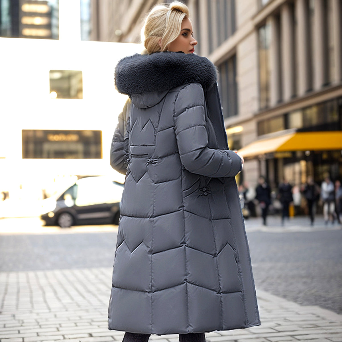 Winter Long Coat With Thickened Fur Collar Straight Slim Cotton-padded Jacket Women - enhanced image 14