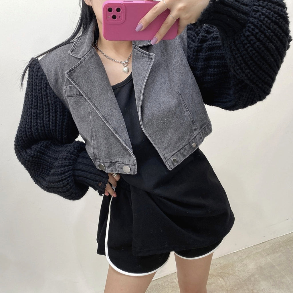 Women's Retro Minority Patchwork Knitting Denim Jacket - enhanced image 14