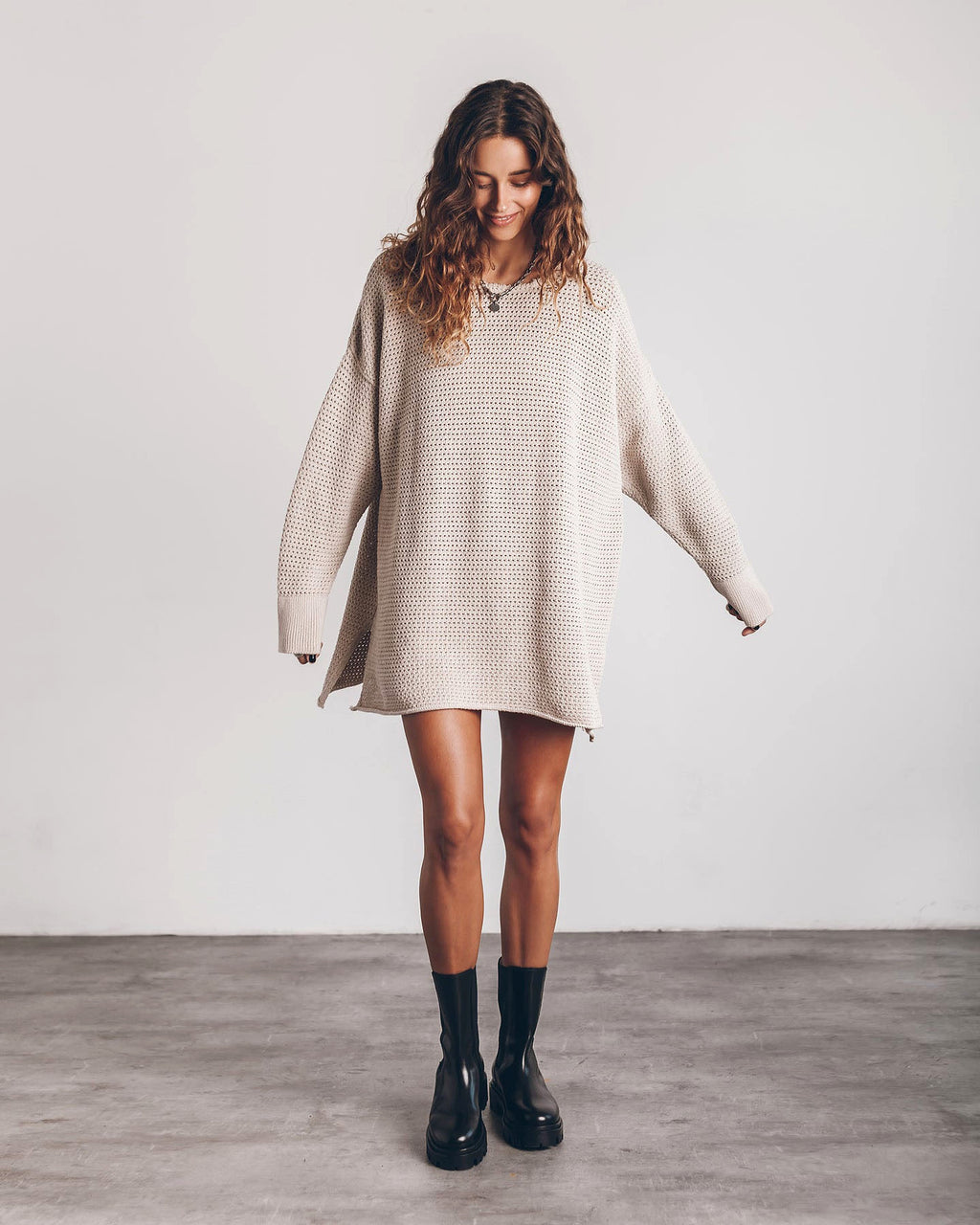 A.1 Women's Twist Thread Loose All-match Round Neck Sweater Dress - enhanced image 14