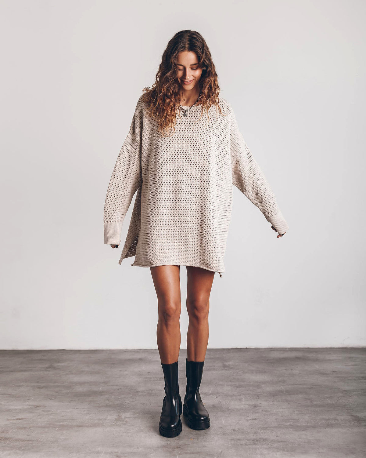 A.1 Women's Twist Thread Loose All-match Round Neck Sweater Dress - enhanced image 14