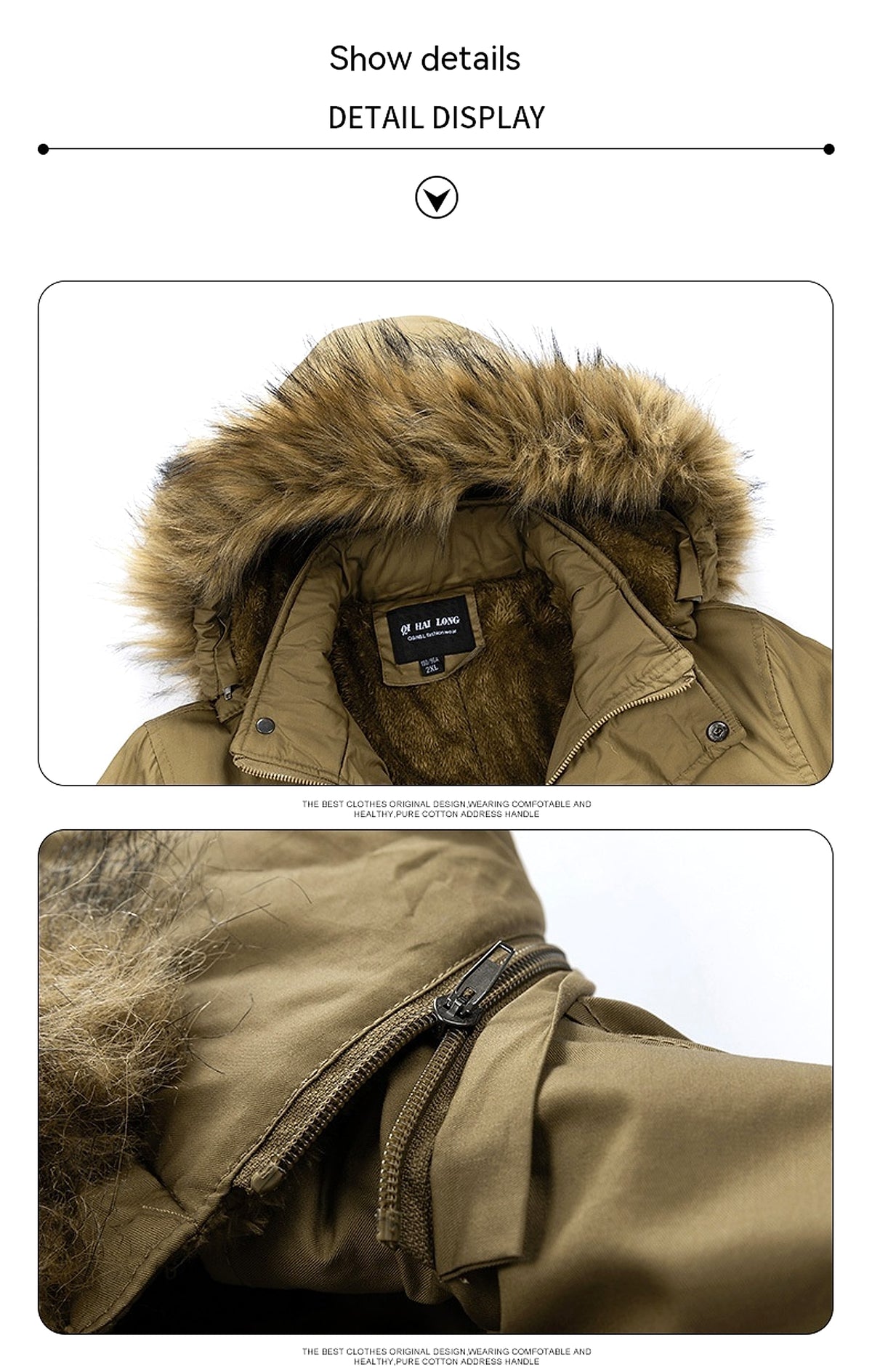 Zipper Solid Color Regular Brown Extra Thick Men 's Jacket - enhanced image 14