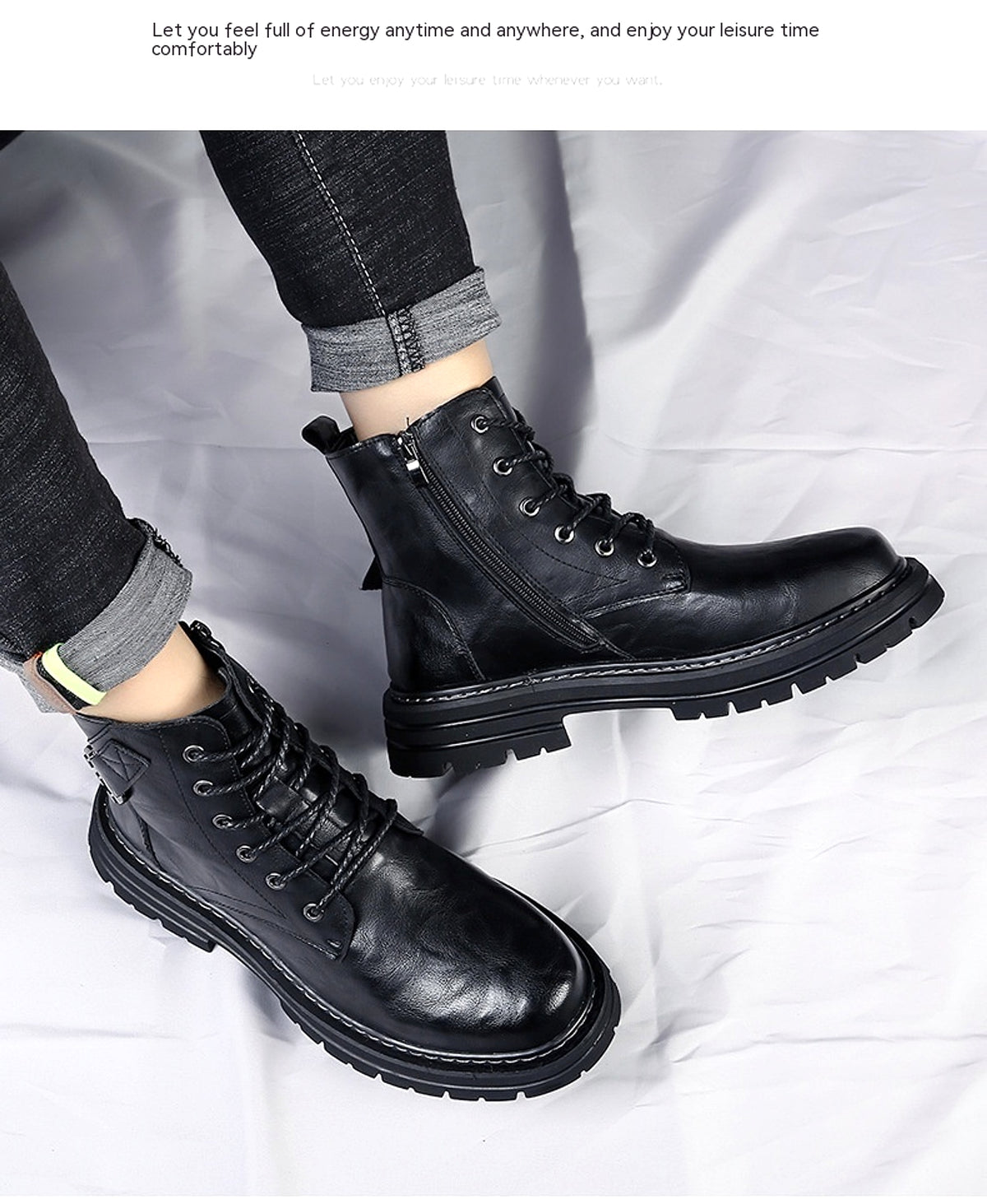 Autumn And Winter Cowhide Casual Mens Boots Thick Bottom Round Toe Warm - enhanced image 15